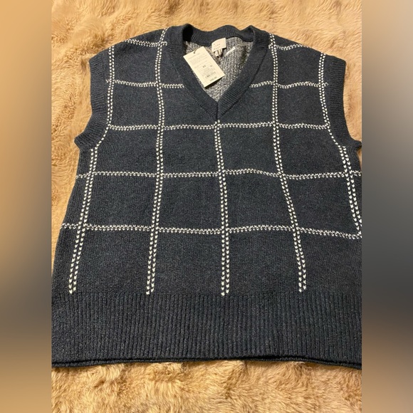 ✨ A New Day Women’s Navy Blue & White Plaid Sweater vest oversized xs - Picture 4 of 6